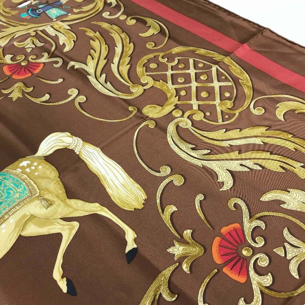 HERMES Brown Silk Scarf - Picture 9 of 11